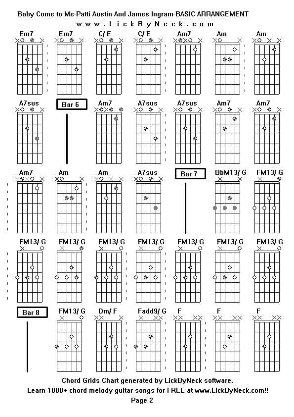 Chord Grids Chart of chord melody fingerstyle guitar song-Baby Come to Me-Patti Austin And James Ingram-BASIC ARRANGEMENT,generated by LickByNeck software.